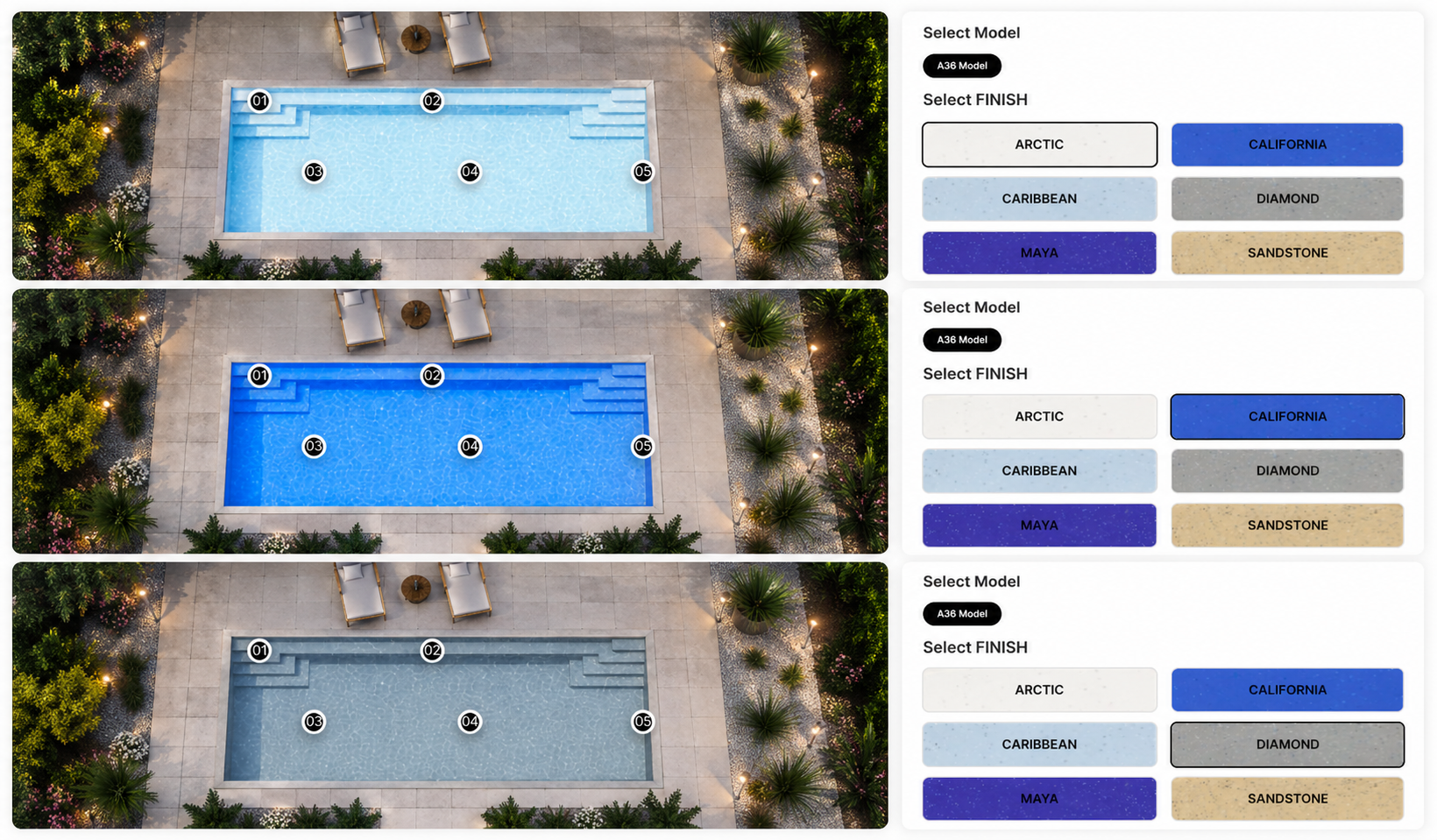 Pool finish selector
