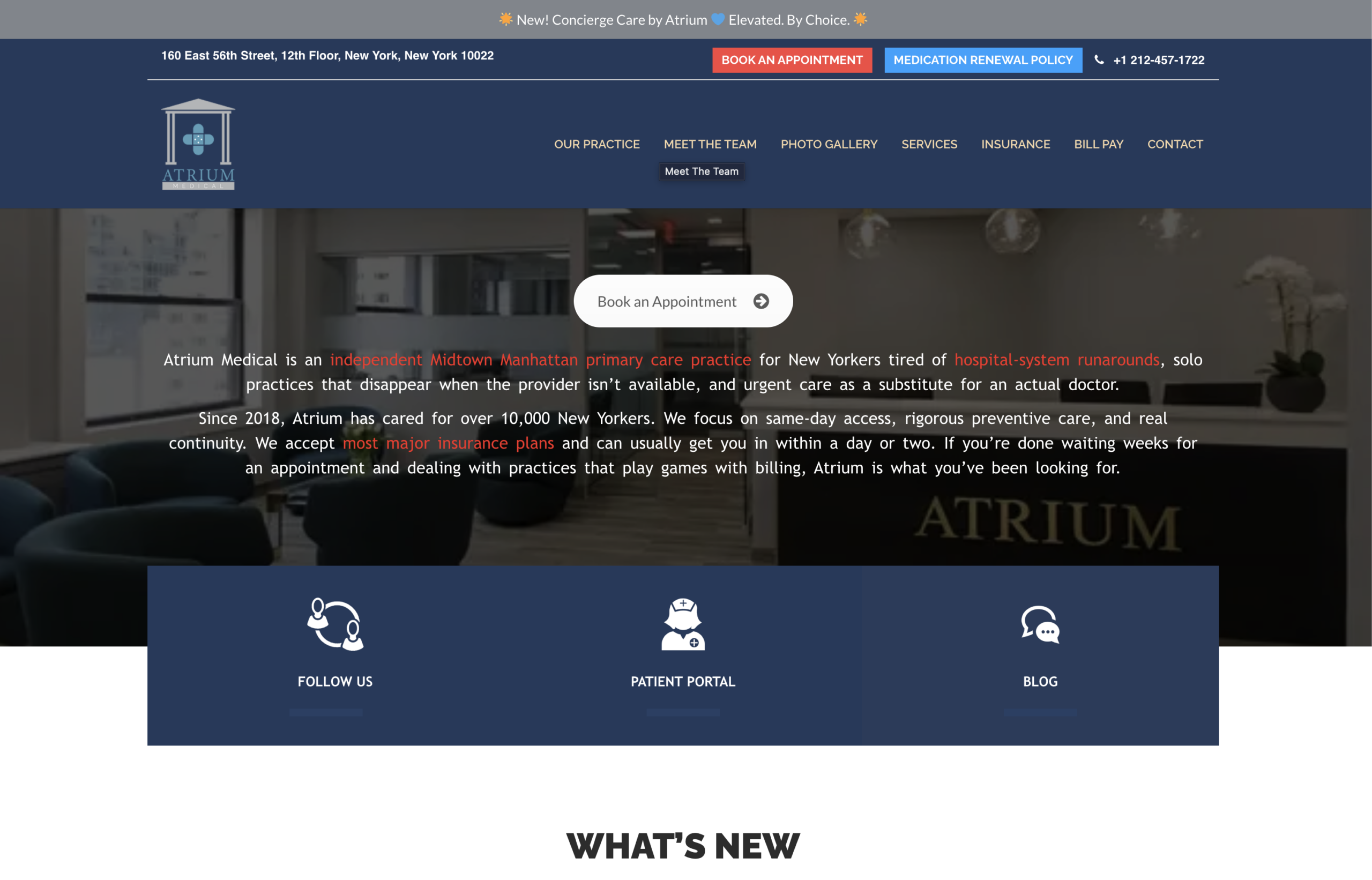 Atrium Medical NYC — homepage screenshot