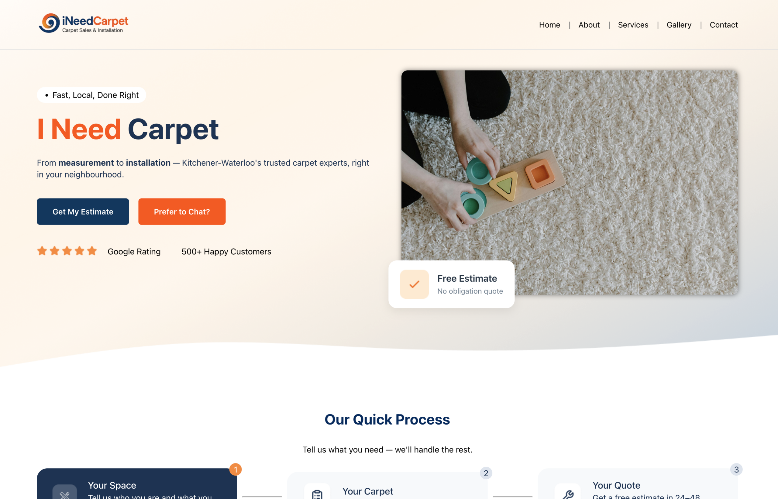 I Need Carpet — homepage screenshot